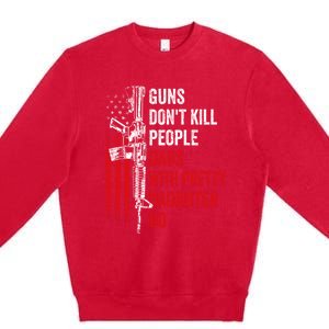 Guns Don't Kill People Dads With Pretty Daughters Humor Dad Gift Premium Crewneck Sweatshirt