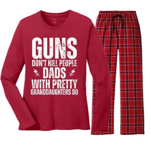 Guns Dont Kill People Dads With Pretty Daughters Humor Dad Women's Long Sleeve Flannel Pajama Set 