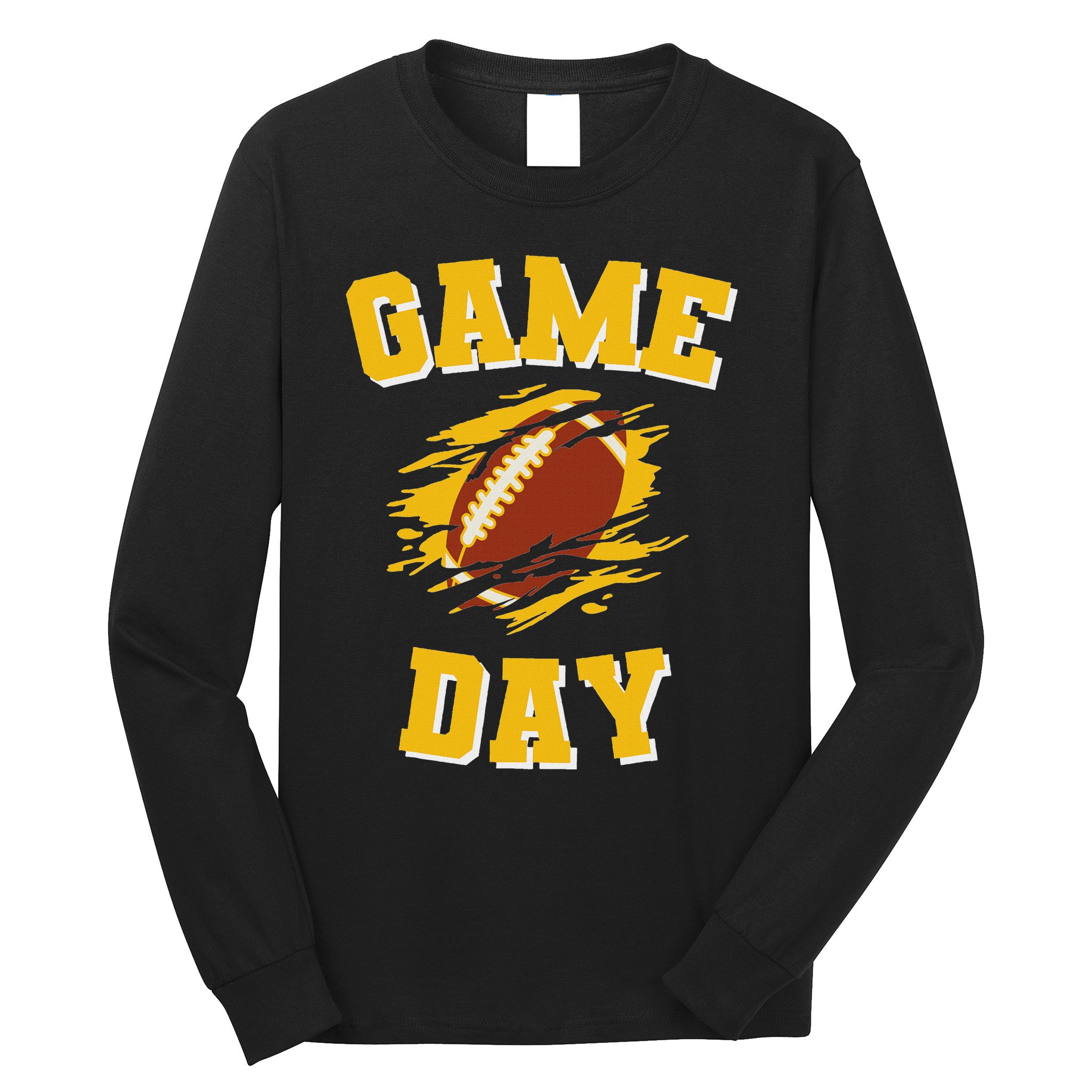 Game Day Kick Off Football Black And Yellow Team Fan Long Sleeve Shirt