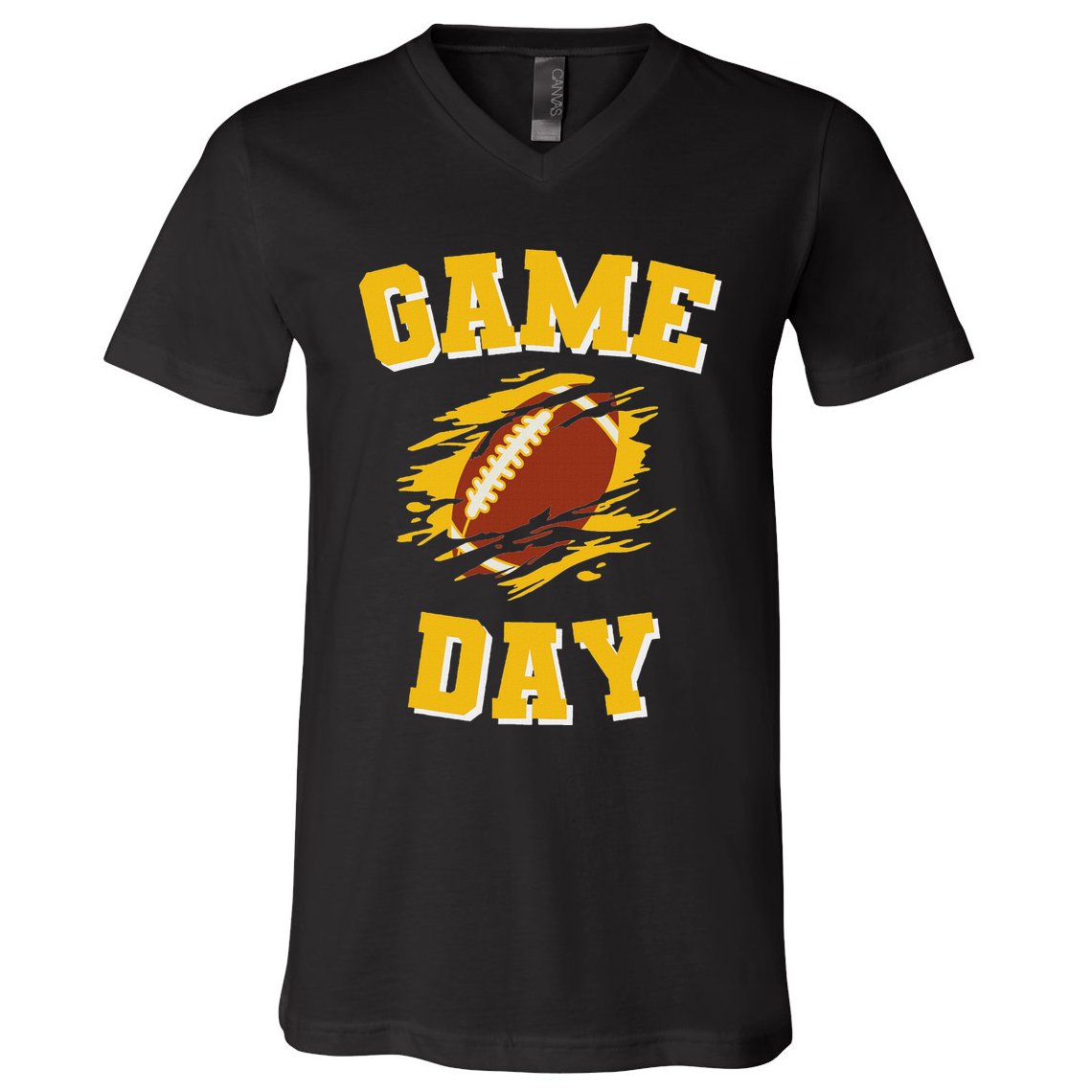 Game Day Kick Off Football Black And Yellow Team Fan V-Neck T-Shirt