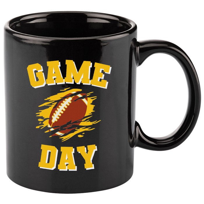 Game Day Kick Off Football Black And Yellow Team Fan 11oz C Handle Ceramic Mug