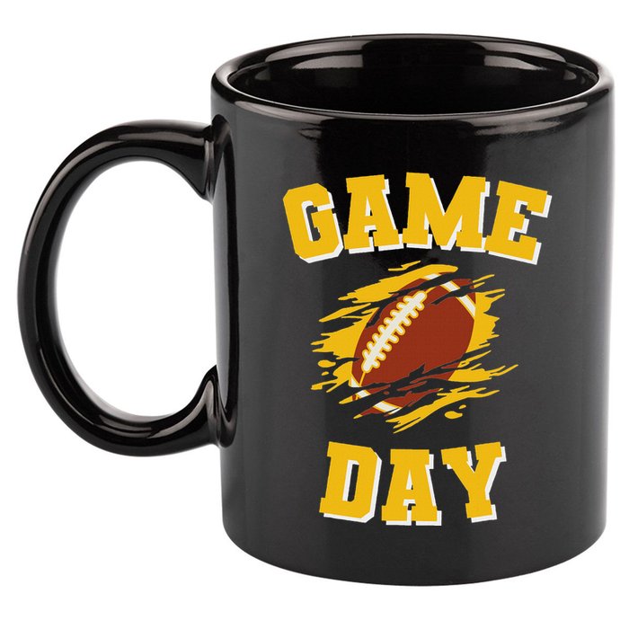 Game Day Kick Off Football Black And Yellow Team Fan 11oz C Handle Ceramic Mug