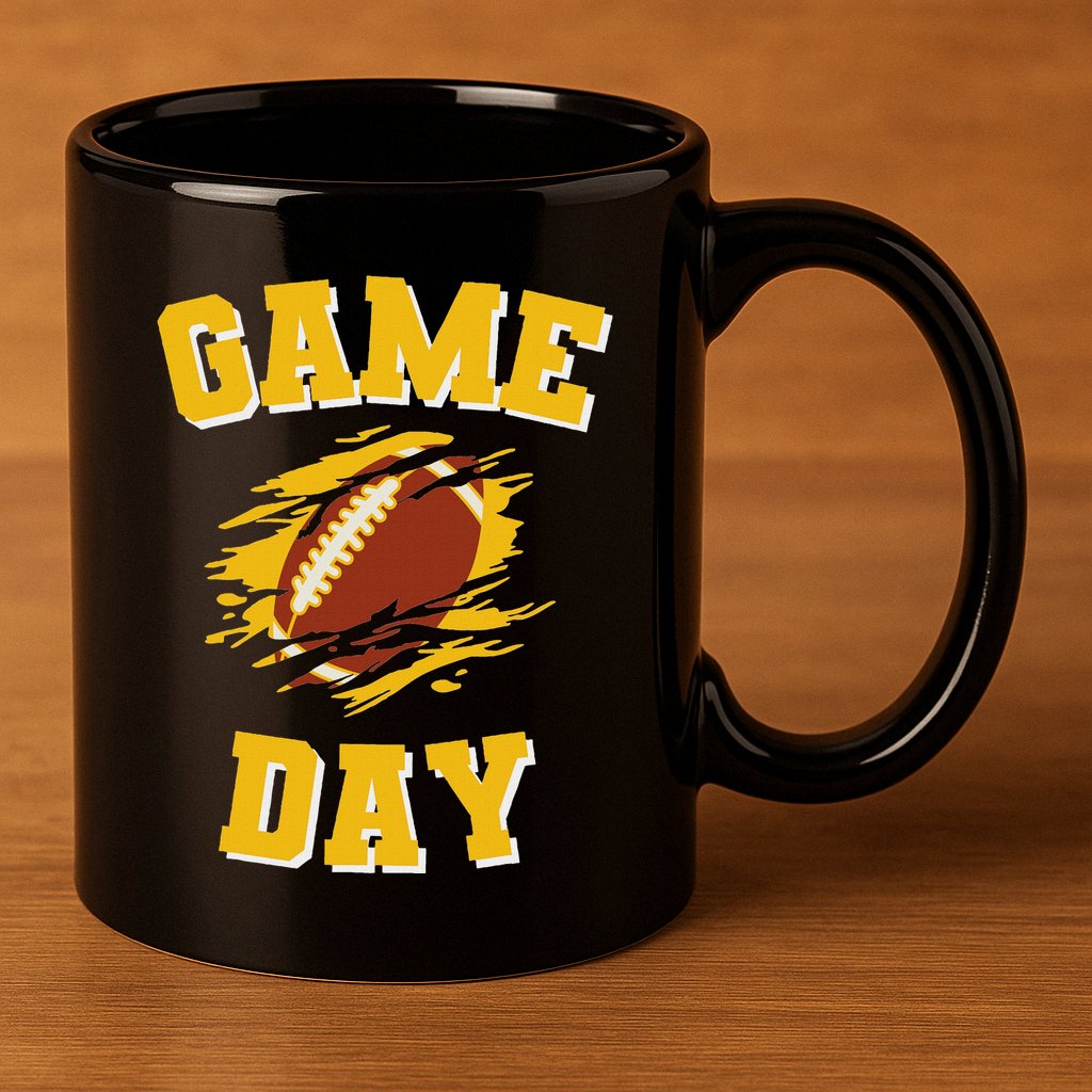 Game Day Kick Off Football Black And Yellow Team Fan 11oz C Handle Ceramic Mug