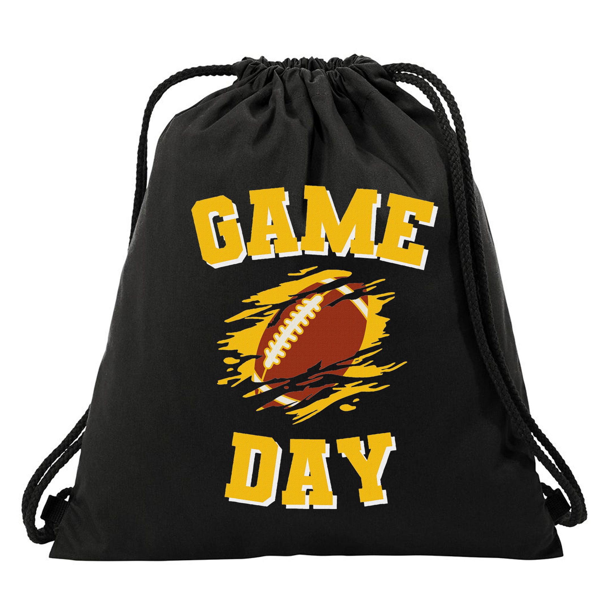 Game Day Kick Off Football Black And Yellow Team Fan Drawstring Bag