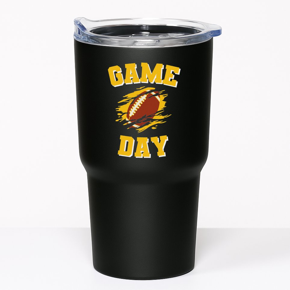 Game Day Kick Off Football Black And Yellow Team Fan Tumbler