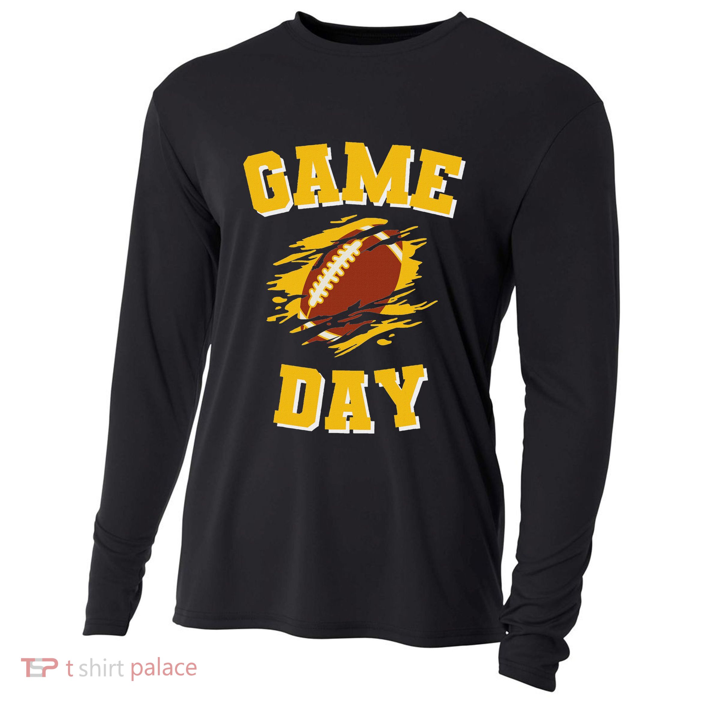 Game Day Kick Off Football Black And Yellow Team Fan Cooling Performance Long Sleeve Crew