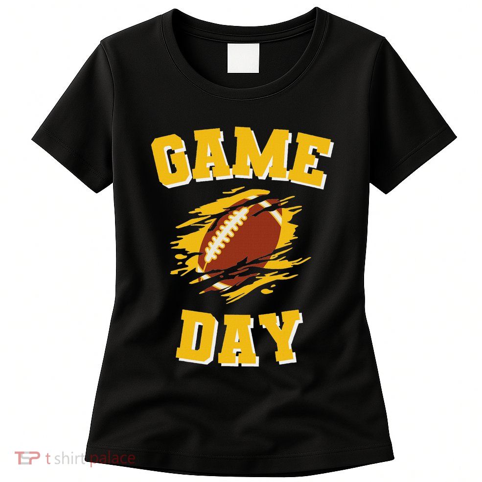Game Day Kick Off Football Black And Yellow Team Fan Womens T-Shirt