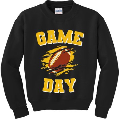 Game Day Kick Off Football Black And Yellow Team Fan Kids Sweatshirt