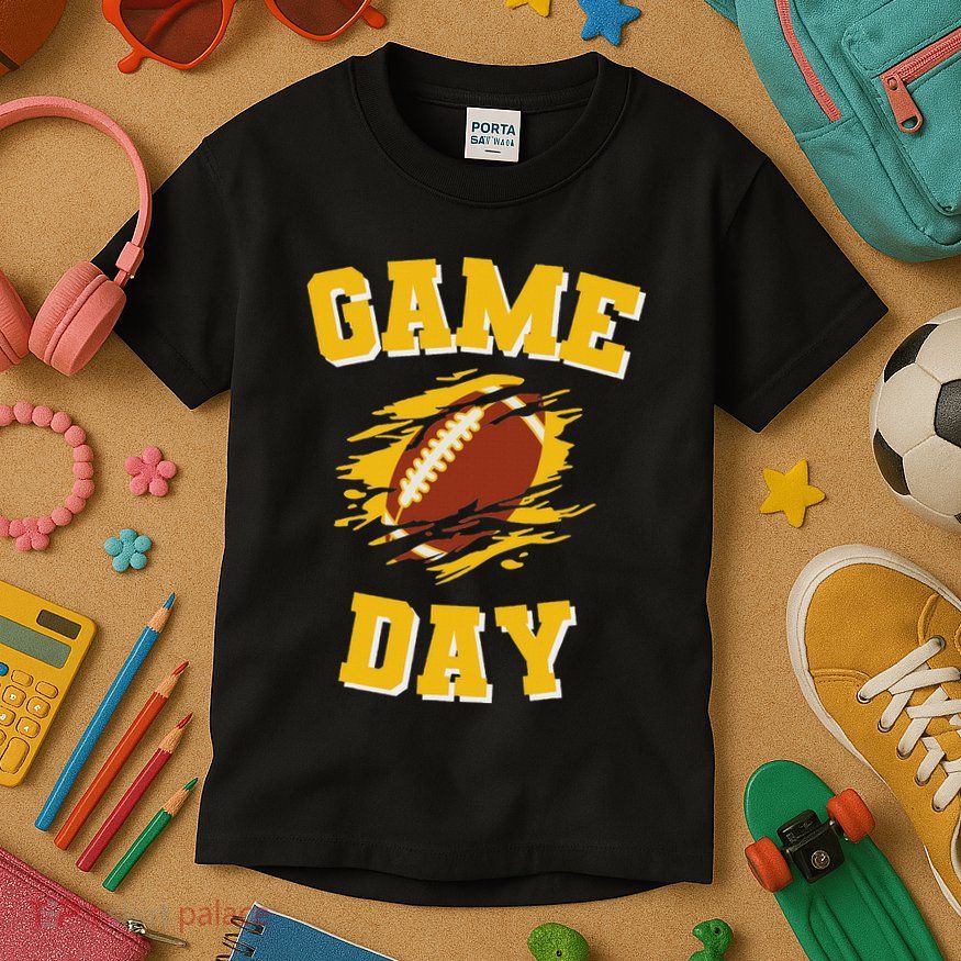 Game Day Kick Off Football Black And Yellow Team Fan Kids T-Shirt