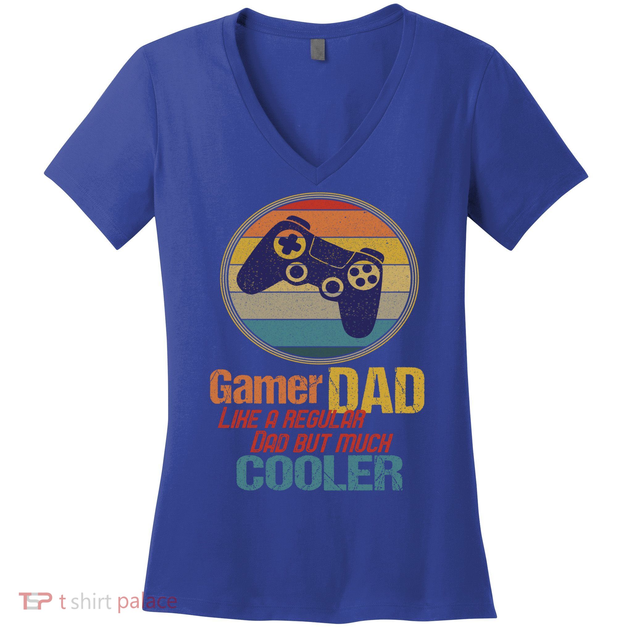 Gaming Dad Like A Regular Dad But Way Cooler Vintage Gamer Gift Women's V-Neck T-Shirt