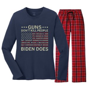 Gun.s Don't Like Ki.lls People Biden Does American Flag Women's Long Sleeve Flannel Pajama Set 