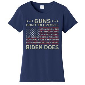 Gun.s Don't Like Ki.lls People Biden Does American Flag Women's T-Shirt