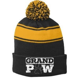 Grandpaw Dog Lover Grandfather Best Grandpa Grandparents Day Stripe Pom Pom Beanie