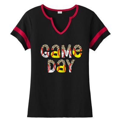 Game Day Leopard Baseball Softball Mom Life Ladies Halftime Notch Neck Tee