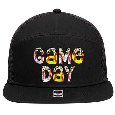 Game Day Leopard Baseball Softball Mom Life 7 Panel Mesh Trucker Snapback Hat