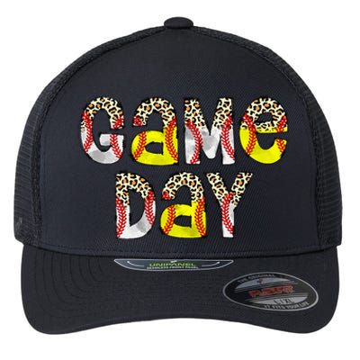 Game Day Leopard Baseball Softball Mom Life Flexfit Unipanel Trucker Cap