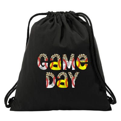 Game Day Leopard Baseball Softball Mom Life Drawstring Bag