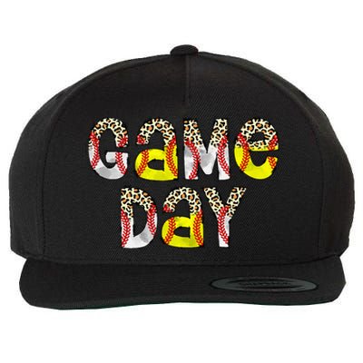 Game Day Leopard Baseball Softball Mom Life Wool Snapback Cap