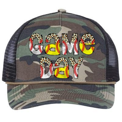 Game Day Leopard Baseball Softball Mom Life Retro Rope Trucker Hat Cap