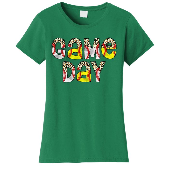 Game Day Leopard Baseball Softball Mom Life Women's T-Shirt