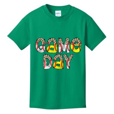 Game Day Leopard Baseball Softball Mom Life Kids T-Shirt