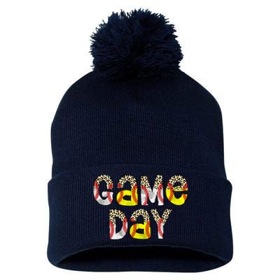 Game Day Leopard Baseball Softball Mom Life Pom Pom 12in Knit Beanie