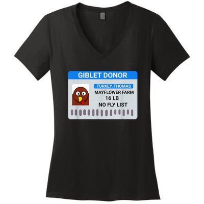 Giblet Donor License Funny Thanksgiving Women's V-Neck T-Shirt