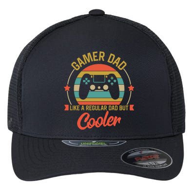 Gamer Dad Like A Regular Dad But Cooler Retro Fathers Day Gift Flexfit Unipanel Trucker Cap