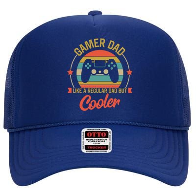 Gamer Dad Like A Regular Dad But Cooler Retro Fathers Day Gift High Crown Mesh Back Trucker Hat