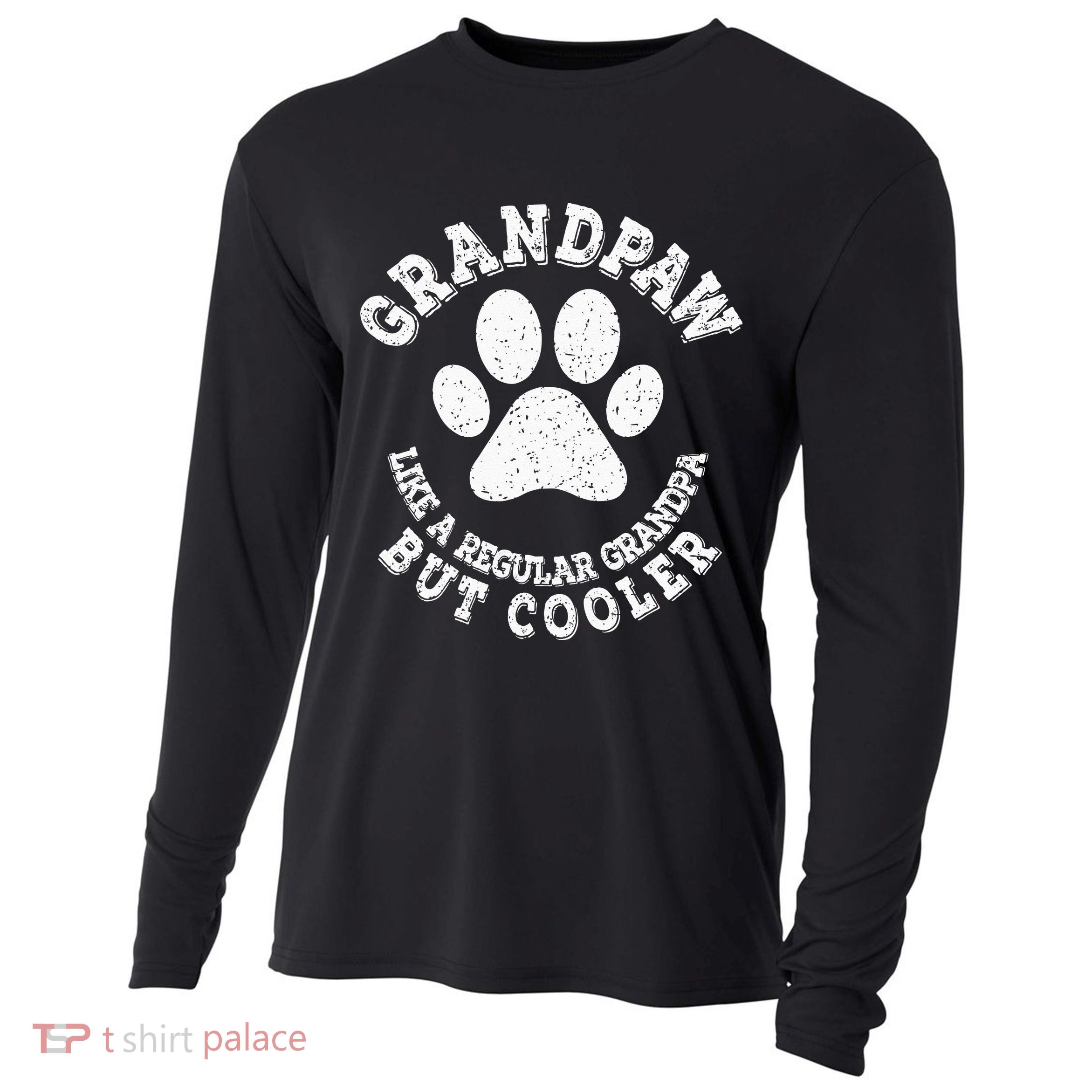 Grandpaw Dog Lover Best Grandpa Grand Paw Print Grandfather Cooling Performance Long Sleeve Crew