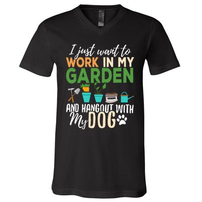 Gardening Dog Lover Gardener Garden Pet Gift Plants V-Neck T-Shirt