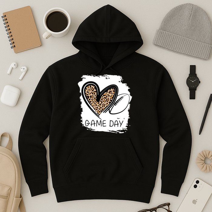 Game Day Leopard Football Fan Cute Heart Hoodie