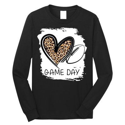 Game Day Leopard Football Fan Cute Heart Long Sleeve Shirt