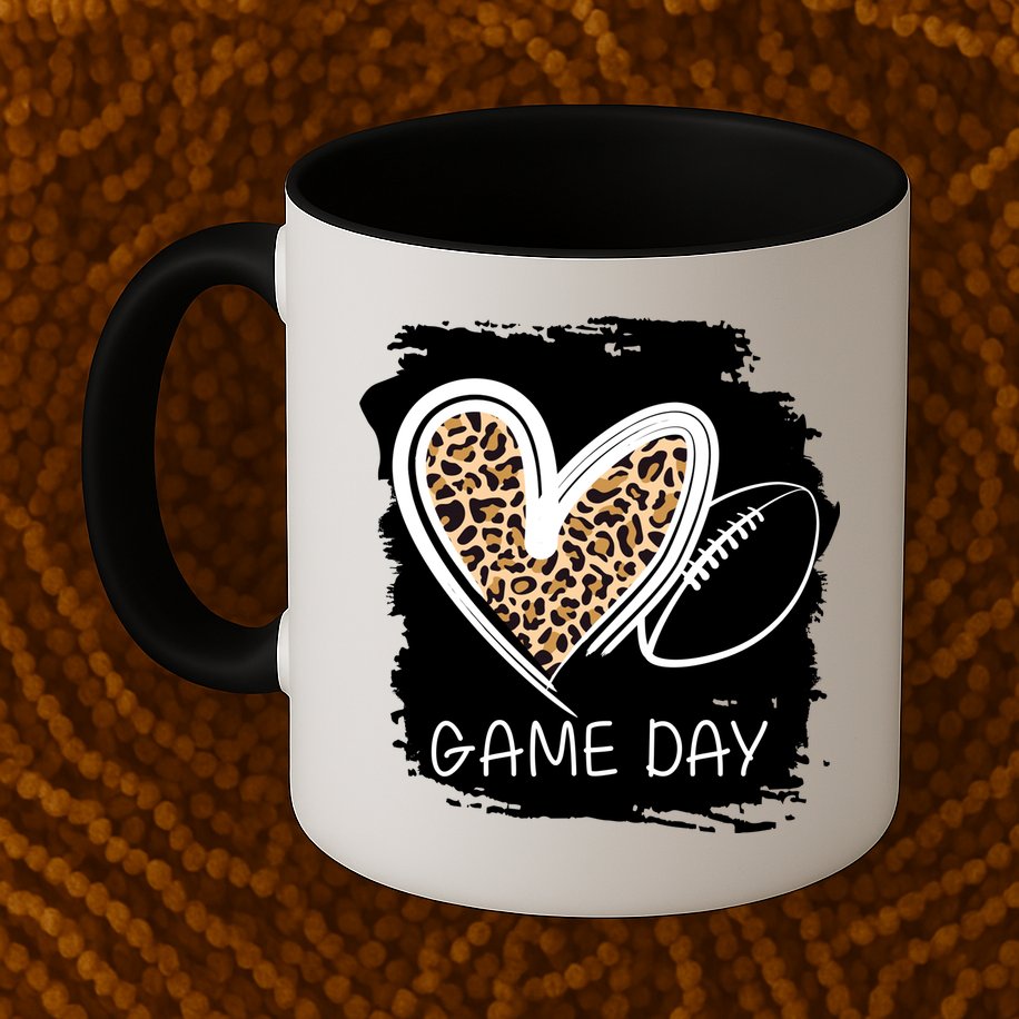 Game Day Leopard Football Fan Cute Heart Mug