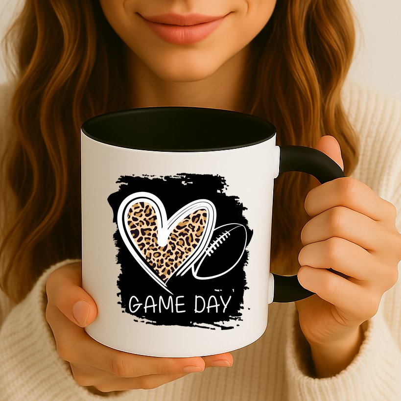 Game Day Leopard Football Fan Cute Heart Mug