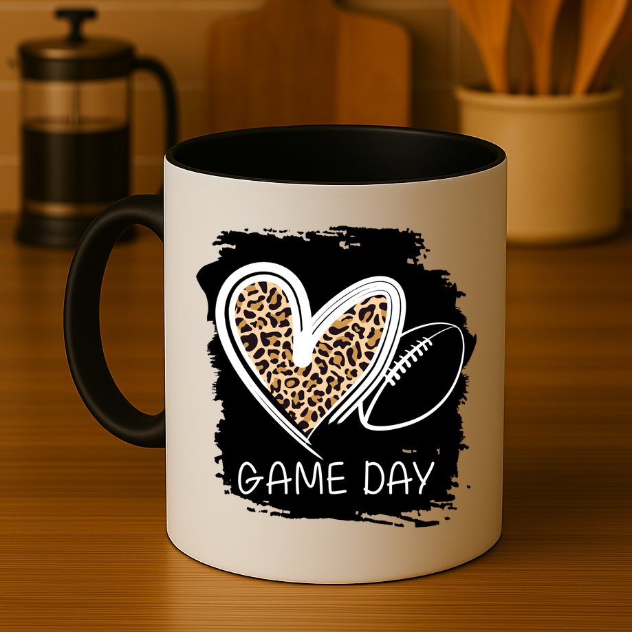 Game Day Leopard Football Fan Cute Heart Mug