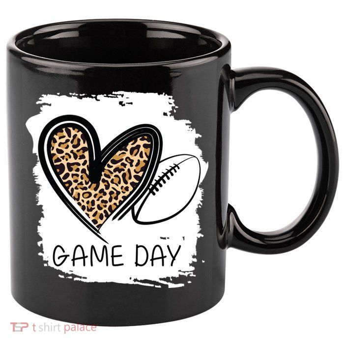 Game Day Leopard Football Fan Cute Heart 11oz C Handle Ceramic Mug