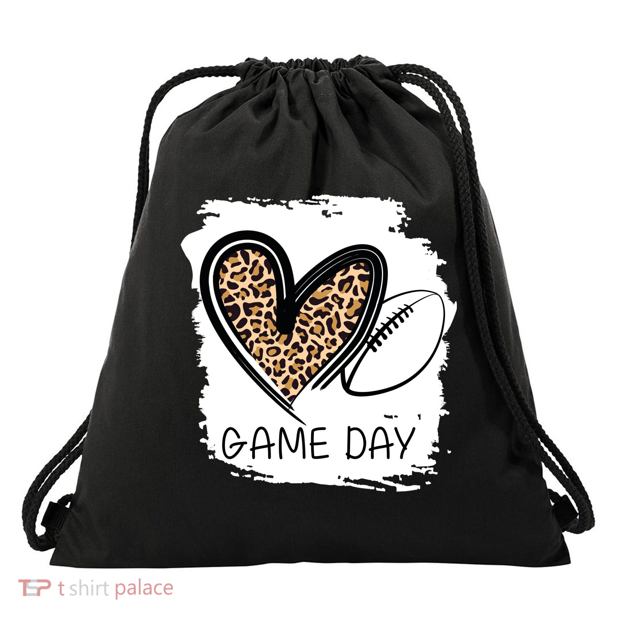 Game Day Leopard Football Fan Cute Heart Drawstring Bag