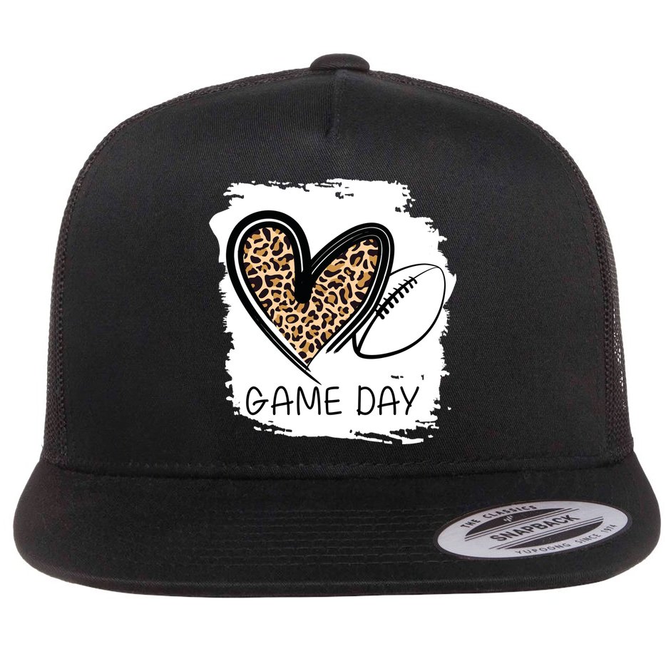 Game Day Leopard Football Fan Cute Heart Flat Bill Trucker Hat