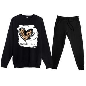 Game Day Leopard Football Fan Cute Heart Premium Crewneck Sweatsuit Set