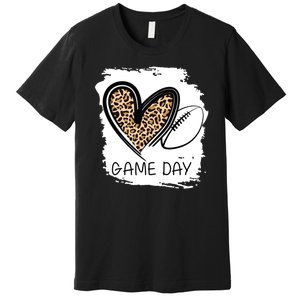 Game Day Leopard Football Fan Cute Heart Premium T-Shirt