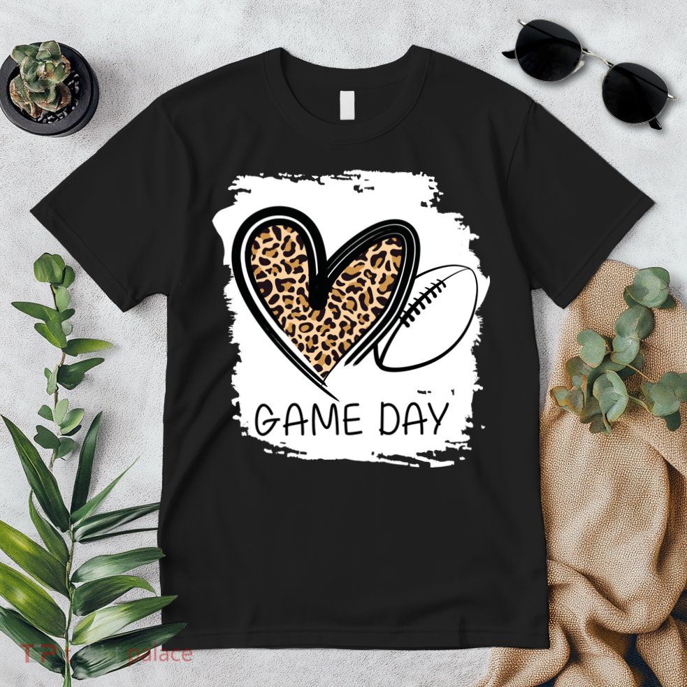 Game Day Leopard Football Fan Cute Heart Premium T-Shirt
