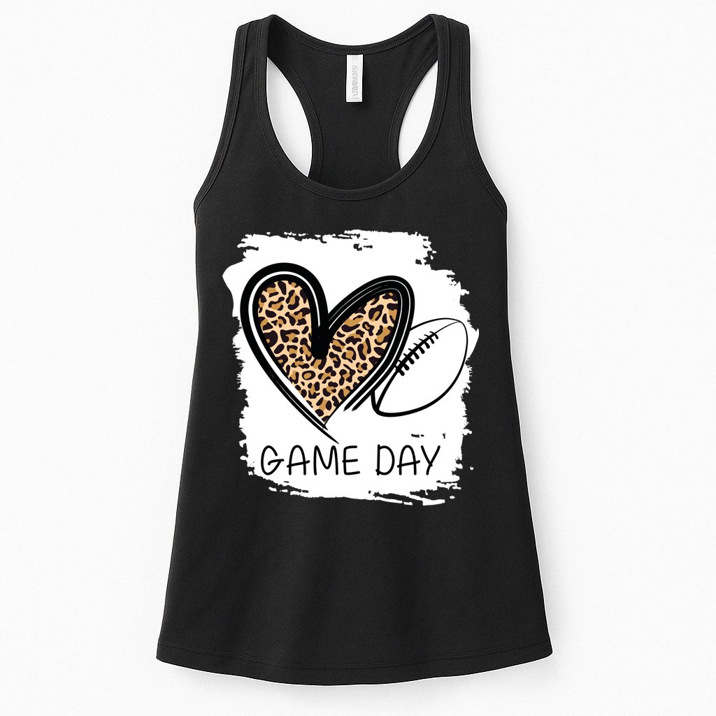 Game Day Leopard Football Fan Cute Heart Womens Tank Top