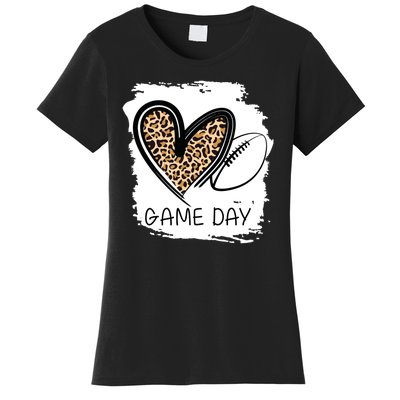 Game Day Leopard Football Fan Cute Heart Women's T-Shirt