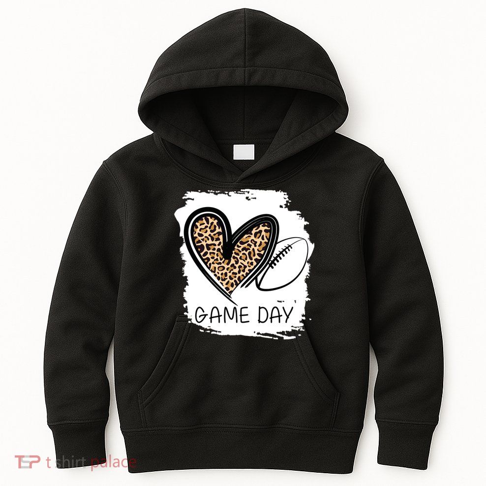 Game Day Leopard Football Fan Cute Heart Kids Hoodie