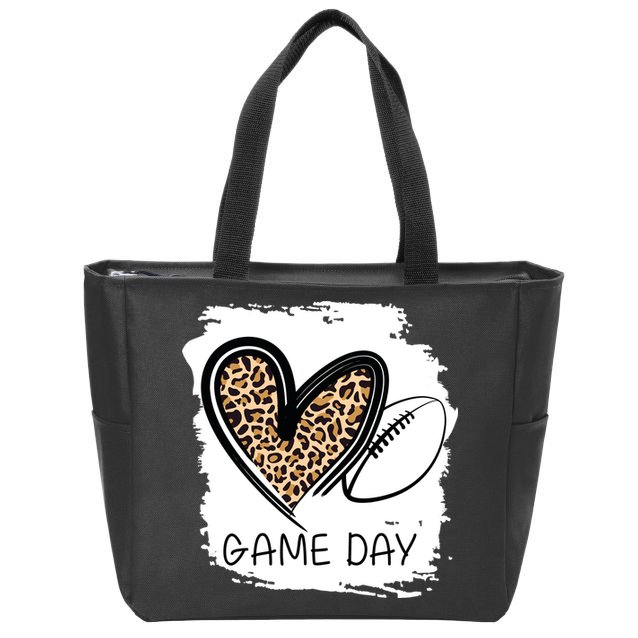 Game Day Leopard Football Fan Cute Heart Zip Tote Bag
