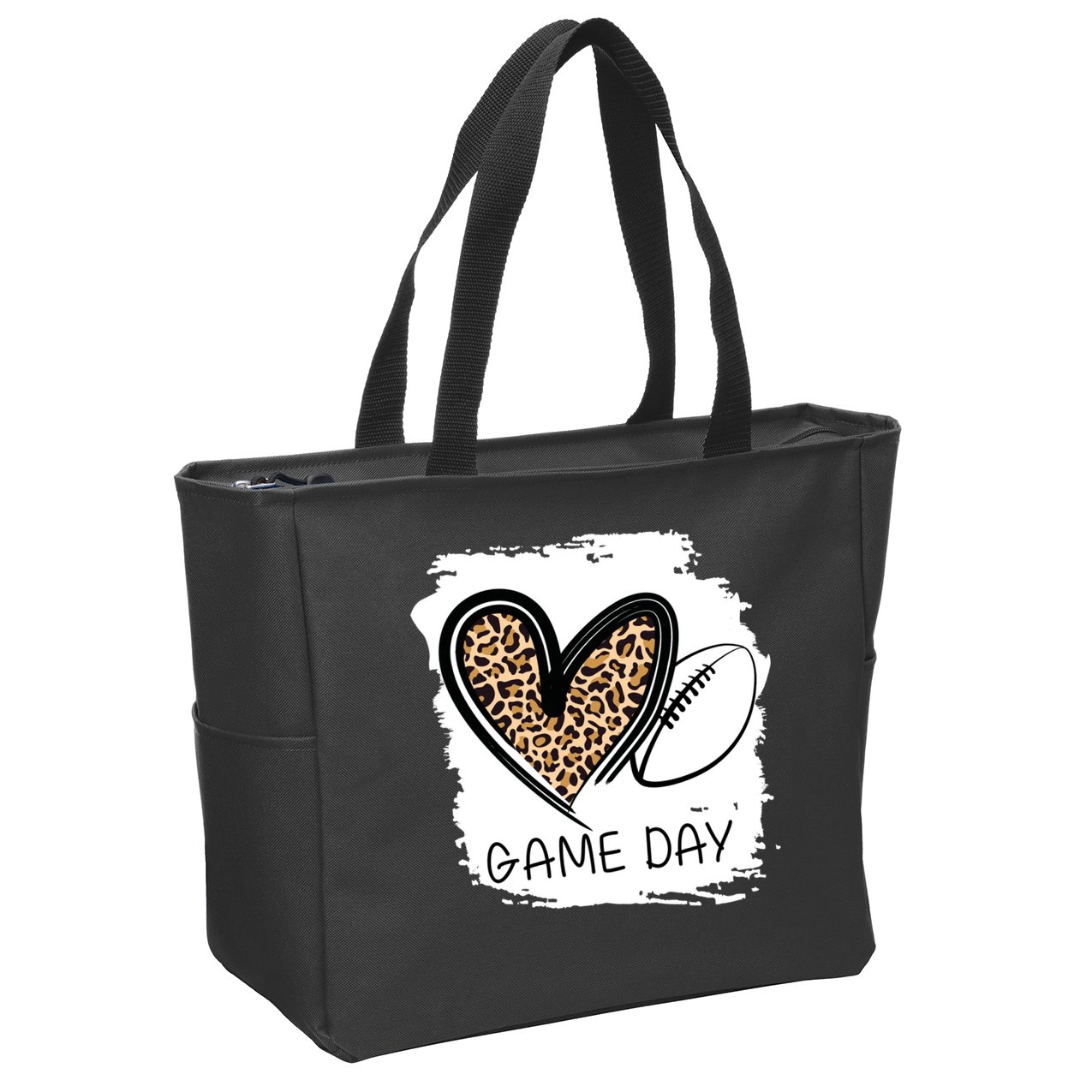 Game Day Leopard Football Fan Cute Heart Zip Tote Bag
