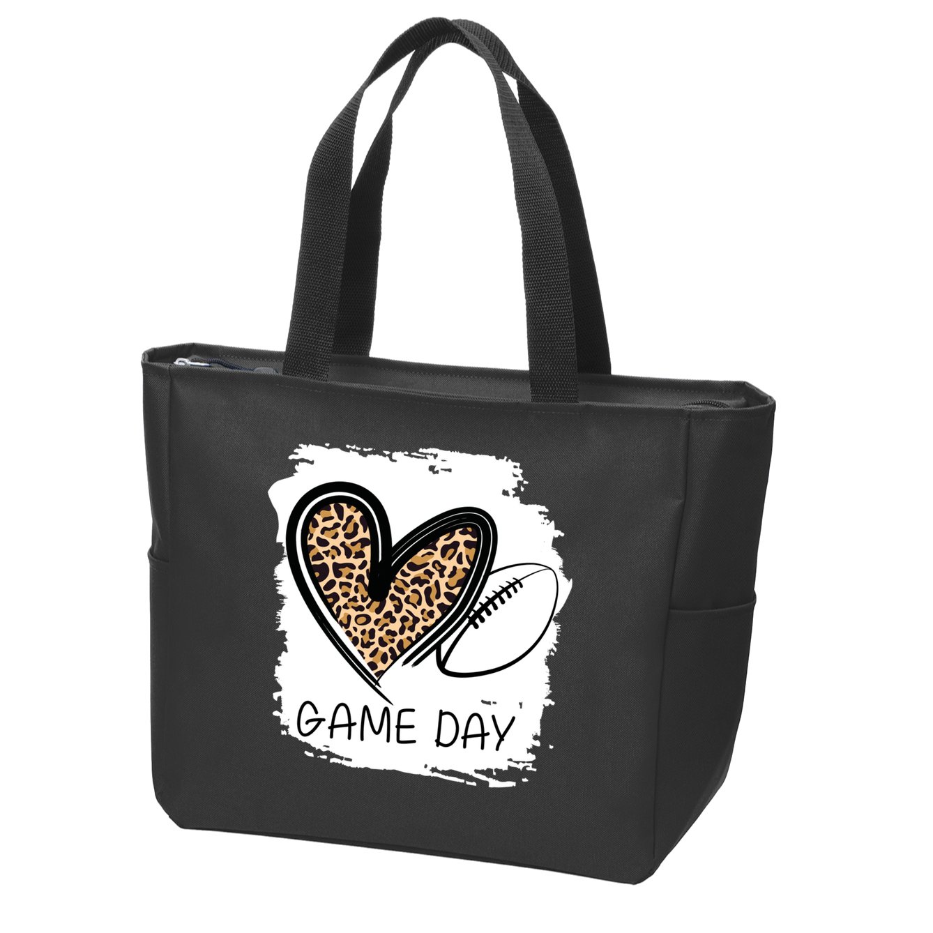 Game Day Leopard Football Fan Cute Heart Zip Tote Bag