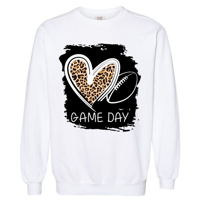 Game Day Leopard Football Fan Cute Heart Garment-Dyed Sweatshirt
