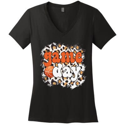 Game Day Leopard Basketball Game Day Women's V-Neck T-Shirt